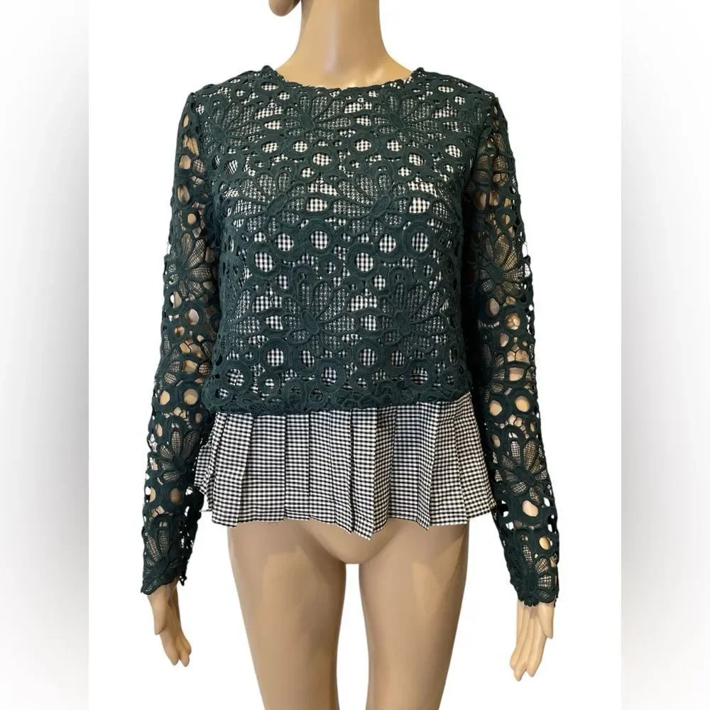 Anthropologie Elegant Green Lace Women's Top size XS